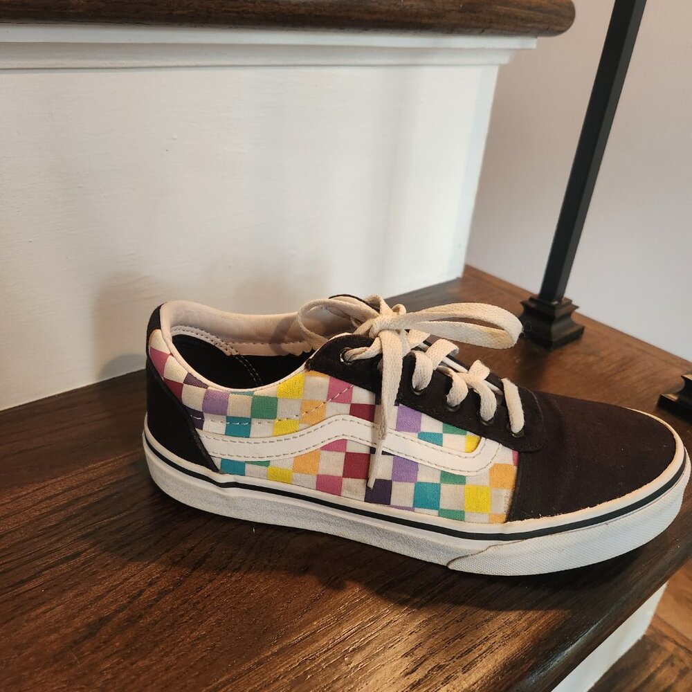 Canvas Suede Vans Checkered Old Skool Rainbow Sneakers Youth 4 EUC